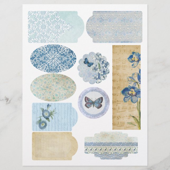 Feuille d'embellissement du bloc-notes bleu floral (Devant)