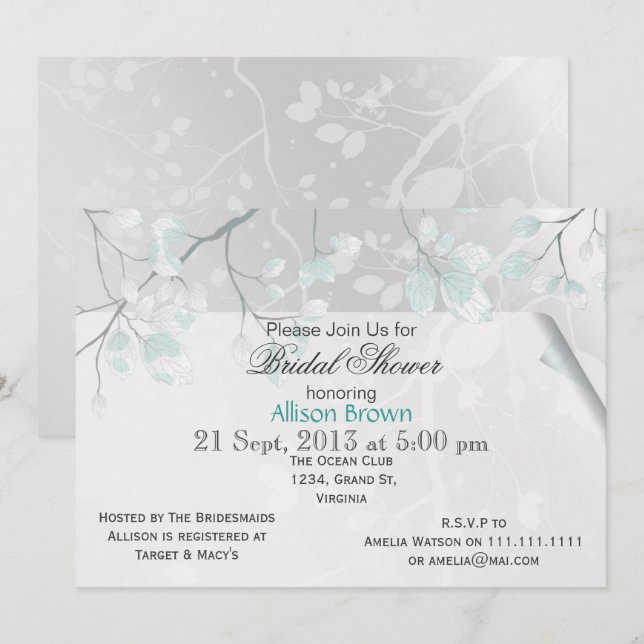 Feuille d'hiver douche nuptiale Invitations (Devant / Derrière)