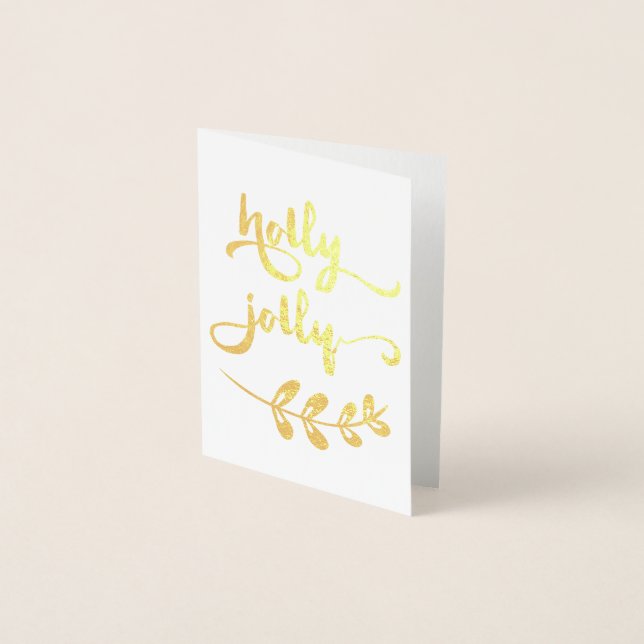 Feuille d'or Holly Jolly Carte pour notes de Noël (Devant)