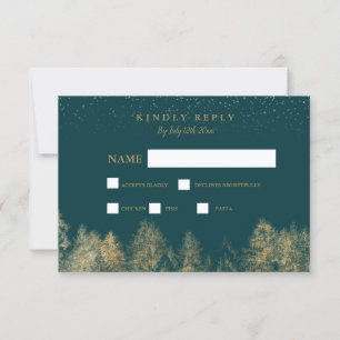 Feuille d'or Neige d'hiver pin vert mariage rsvp