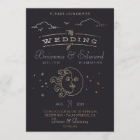 Feuille d'or Sun et faire-part de mariage de lune