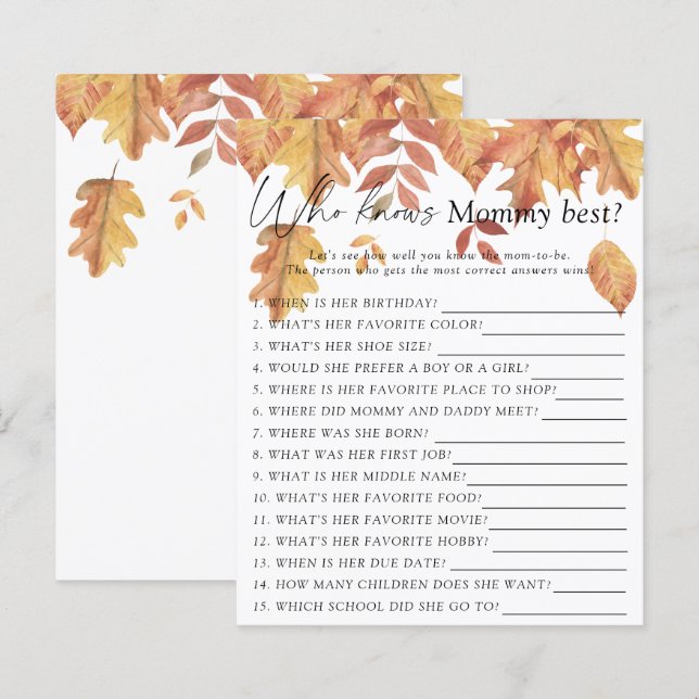 Feuille en chute - Qui connaît maman meilleur jeu (Devant / Derrière)