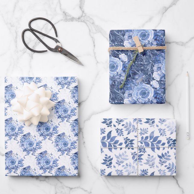 Feuille florale bleue et blanche de la marine (Recto)