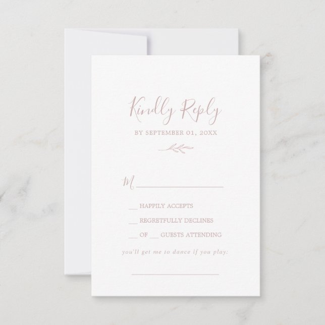 Feuille minimale | Blush Pink Song Demande Carte R (Devant)