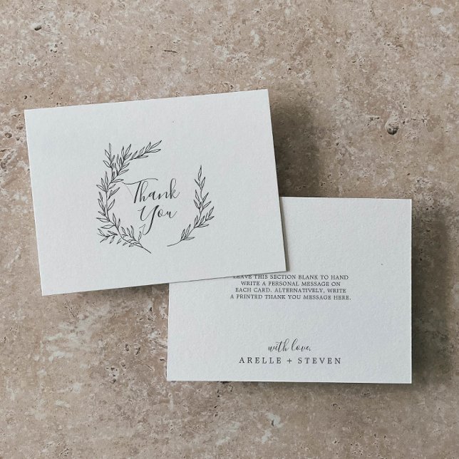 Feuille minimale | Carte de remerciements gris fon (Créateur téléchargé)