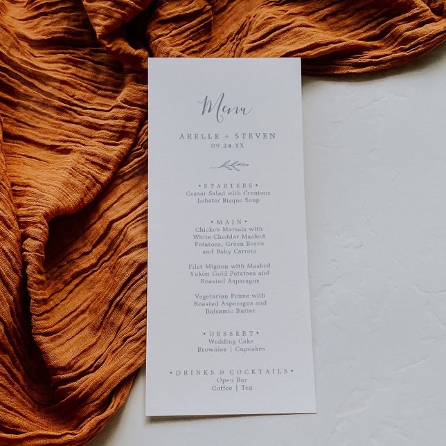 Feuille minimale | Dusty Blue Mariage Dinner Menu (Créateur téléchargé)