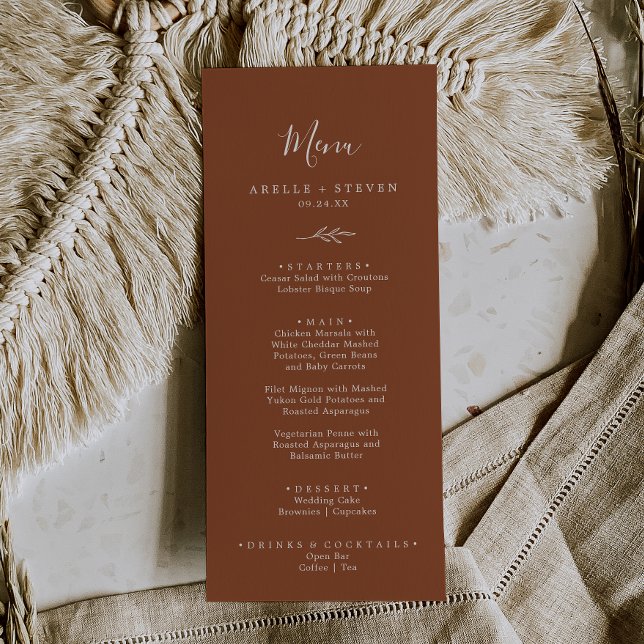Feuille minimale | Menu Dîner Mariage en terre cui (Créateur téléchargé)