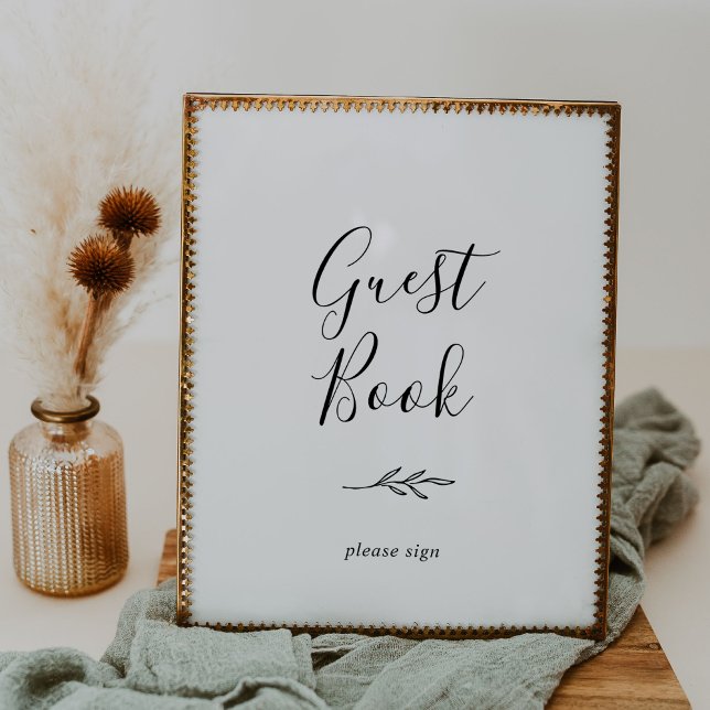 Feuille minimale | Poster du livre d'or noir et bl (Créateur téléchargé)