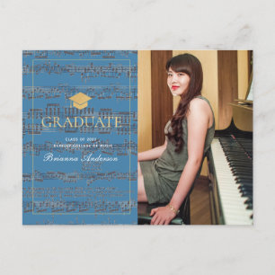 Feuille Musique Bleu Photo Faire-part de graduatio