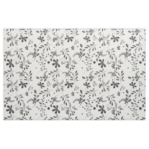 Feuille noir sur tissu floral blanc