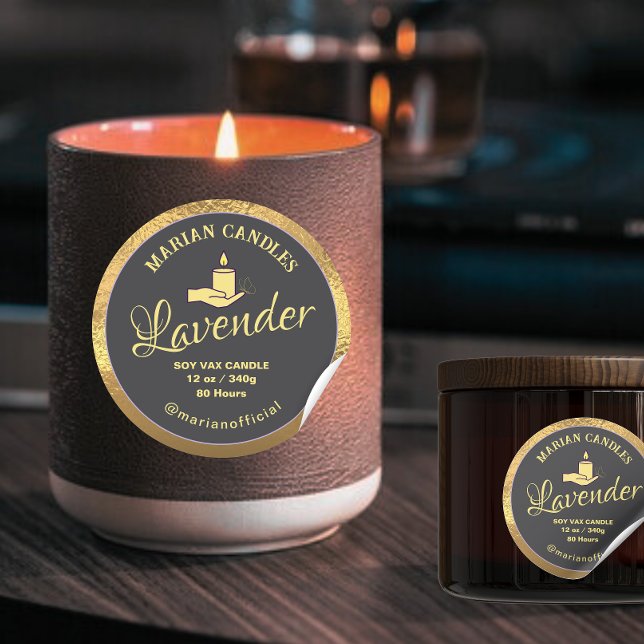 feuille noire et or Bougie Étiquette (Créateur téléchargé)