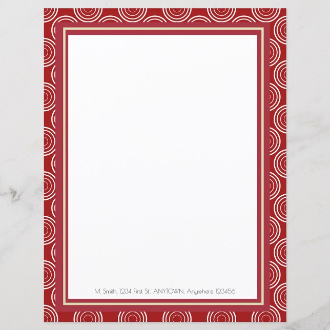 Feuille papier personnalisée Art Déco Rouge & Or (Créateur téléchargé)