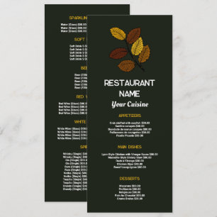 Feuille Rustique, Restaurant Menu Mince