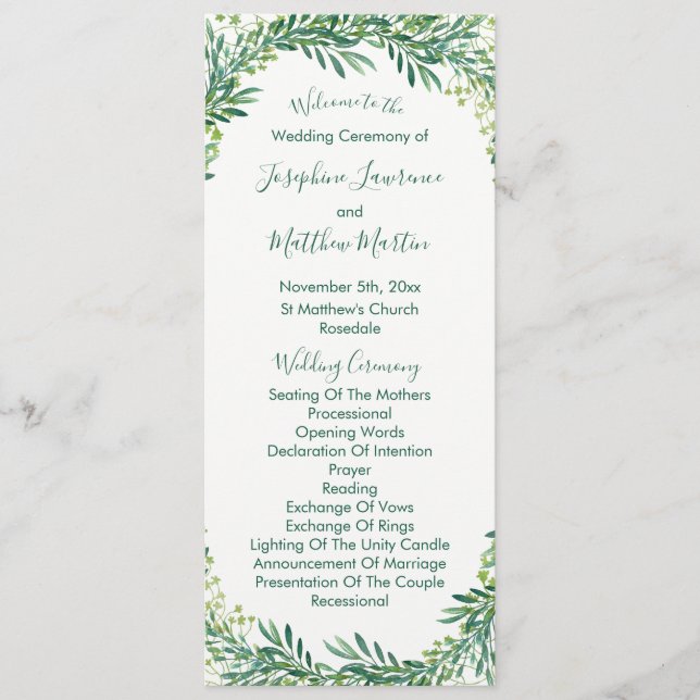 Feuille verdure Programmes de mariage du feuillage (Devant)
