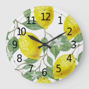 Feuille vert élégant et horloge murale jaune des