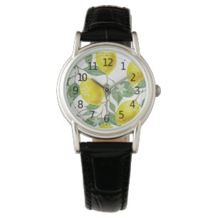 Feuille vert élégant et montre des femmes jaunes