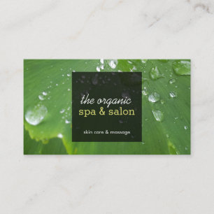 Feuille verte avec Carte de visite Spa Raindrops