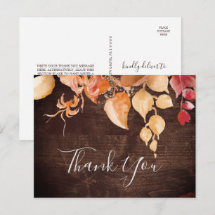 Feuilles automnales   Carte postale Merci en bois 