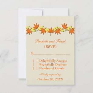 Feuilles Automne Bordure Carte RSVP, orange/jaune