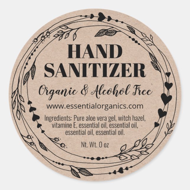 Feuilles bio maison Étiquettes Sanitizer à la main (Devant)
