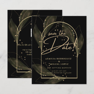 Feuilles Black Gold Moderne Mariage Enregistrer La