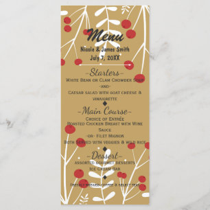 Feuilles blancs & Berries Gold Holiday Menu Noël