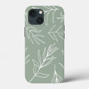Feuilles blancs sur Sage Green Coque-Mate coque ip