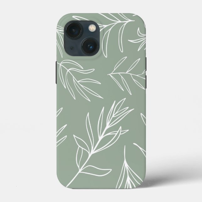 Feuilles blancs sur Sage Green Coque-Mate coque ip (Verso)