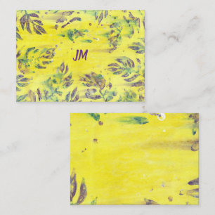 Feuilles Bleu Violet Monogramme sur Cartes de Note