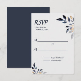 Feuilles bleus avec mariage or RSVP
