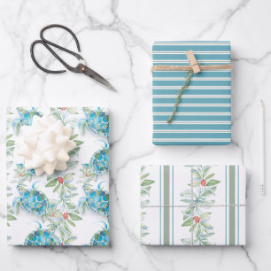 Feuilles botaniques de Noël et aquarelle de tortue