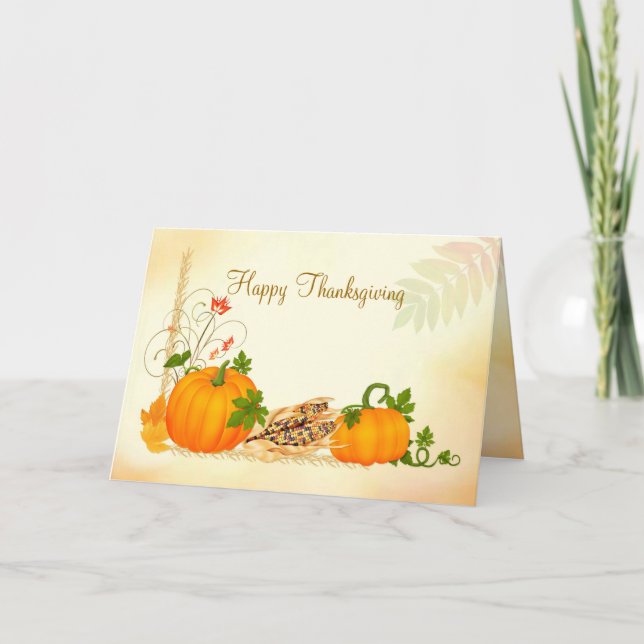 Feuilles citrouilles, maïs et automne Carte Thanks (Devant)