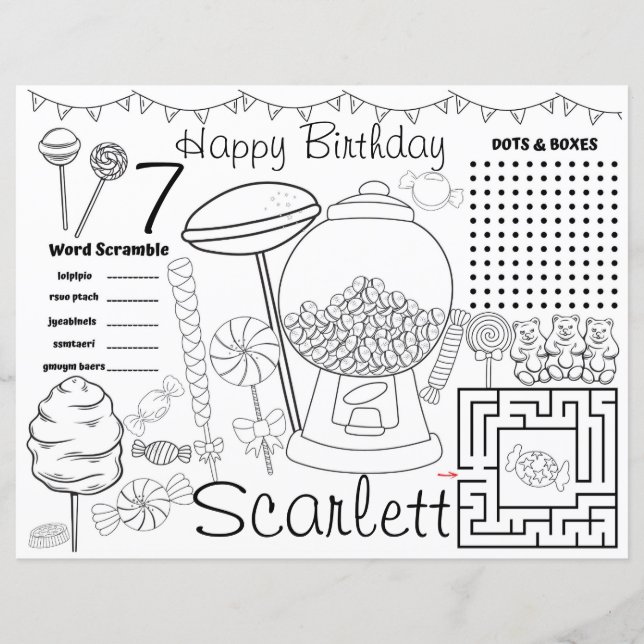 Feuilles d'activité de Candyland, sets de table de (Devant)