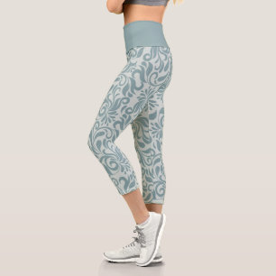 Feuilles Damask Brocade sur Grey Capri Leggings