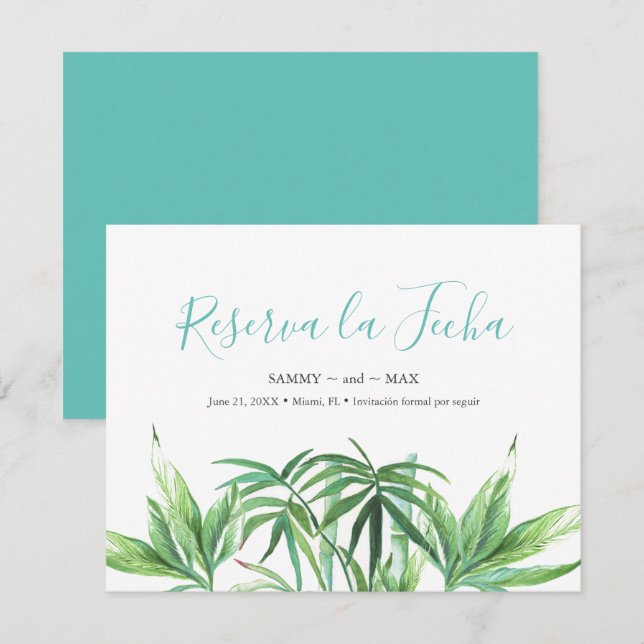 Feuilles d'aquarelle tropicale pour carte de faire (Devant / Derrière)