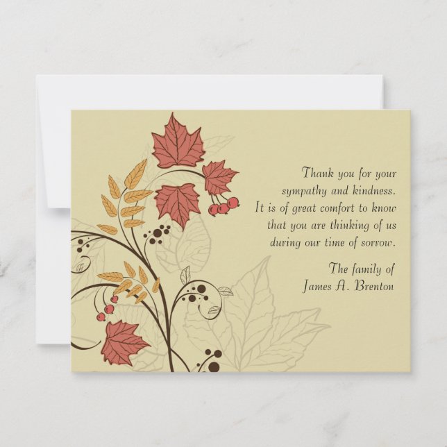 Feuilles d'automne Bereavement Merci Carte pour no (Devant)