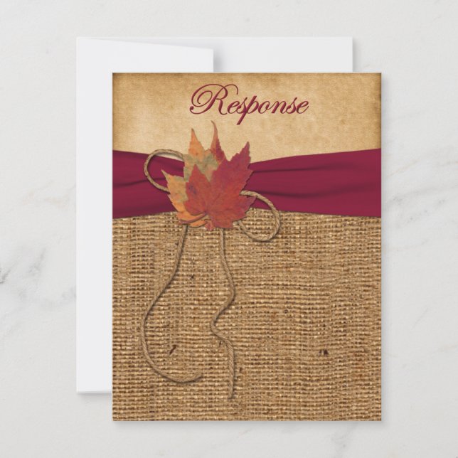 Feuilles d'automne, carte FAUX Burlap RSVP 3 (Devant)