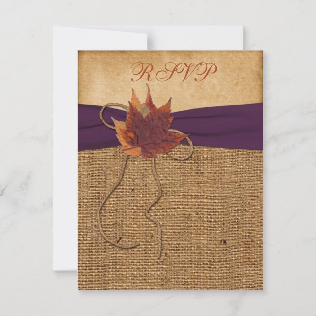Feuilles d'Automne, Carte RSVP FAUX Burlap (Devant)