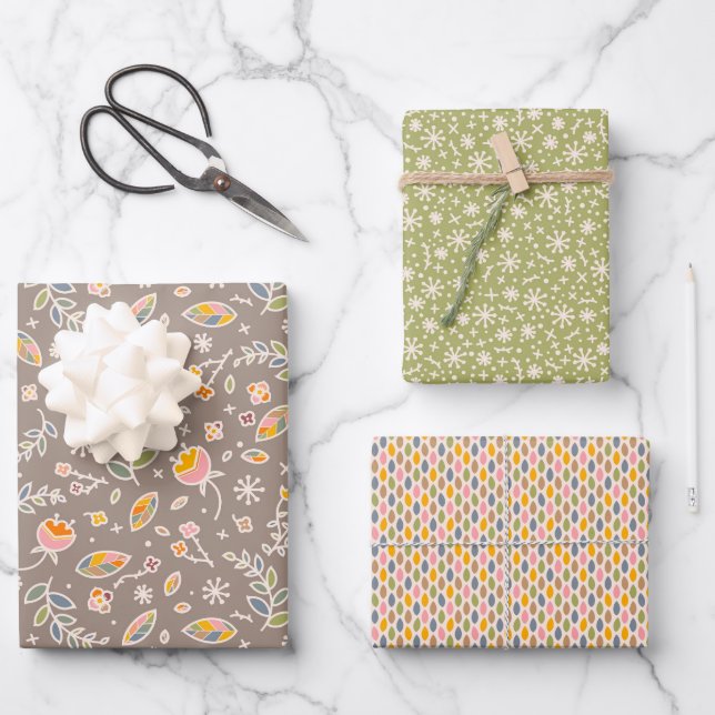 Feuilles d'automne en rose et vert (Recto)