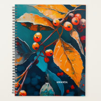 Feuilles d'automne et baies peintes Bois automne n
