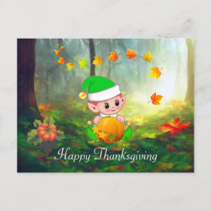 Feuilles d'automne et carte postale Elf Thanksgivi