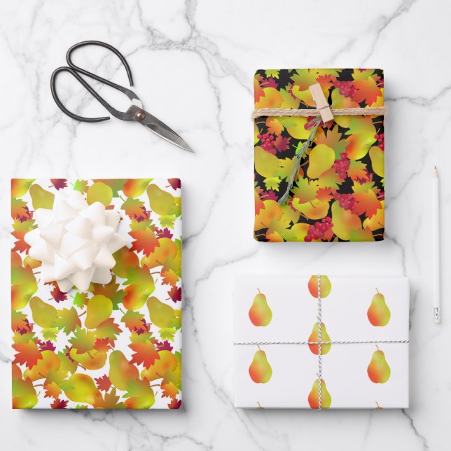 Feuilles d'automne et papier d'emballage de fruits (Recto)