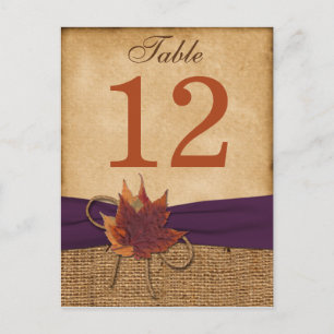 Feuilles d'automne, FAUX Burlap Numéro de table Ca
