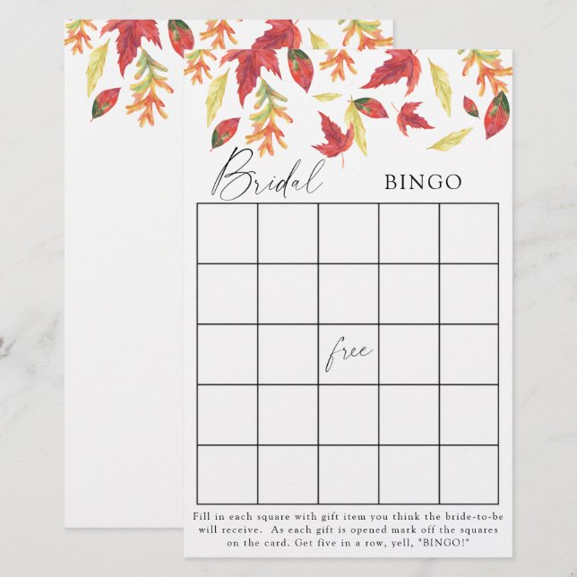 Feuilles d'automne - Jeux de bingo de douche nupti (Devant / Derrière)