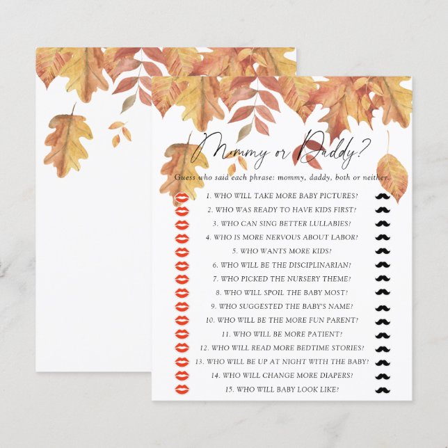 Feuilles d'automne - maman ou papa jeu de baby sho (Devant / Derrière)