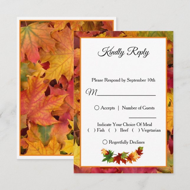 Feuilles d'automne pour une carte RSVP de mariage  (Devant / Derrière)