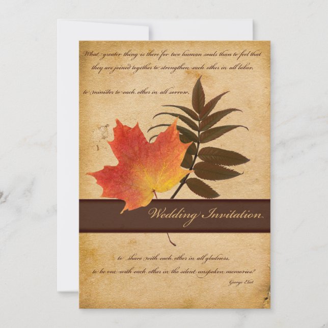 Feuilles d'automne sur Faire-part de mariage papie (Devant)
