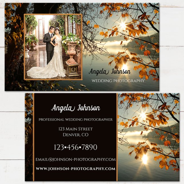 Feuilles d'automne Votre carte de visite professio (Autumn leaves business card featuring your own photo - wedding photographer)