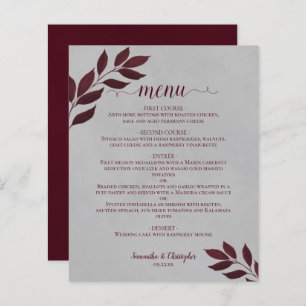 Feuilles de Bourgogne sur Grey Budget Mariage Menu