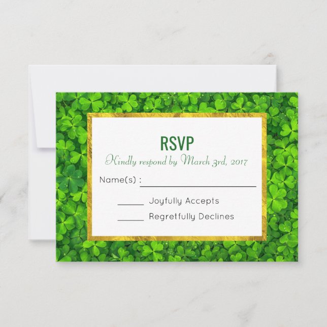 Feuilles de Clover vert avec Faux Gold Foil RSVP (Devant)